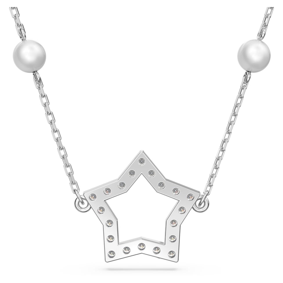 Stella necklace, Star, White, Rhodium plated by SWAROVSKI