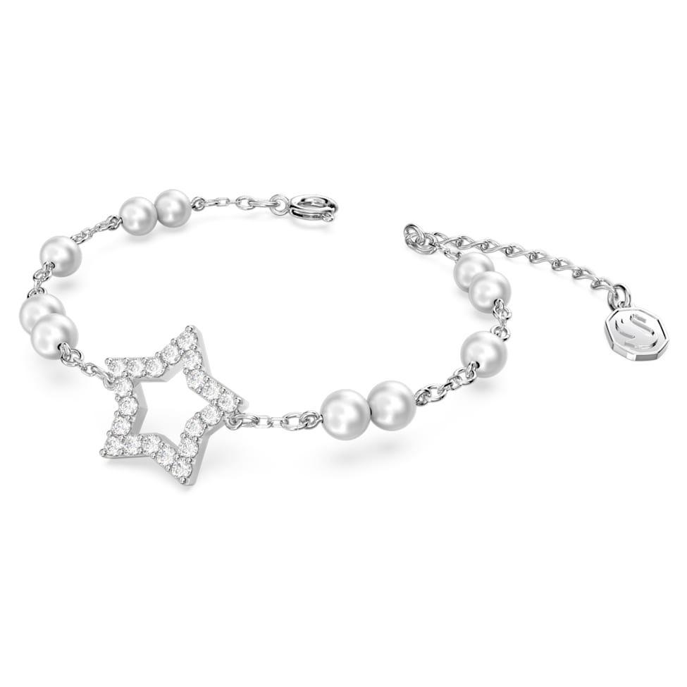 Stella bracelet, Pavé, Star, White, Rhodium plated by SWAROVSKI