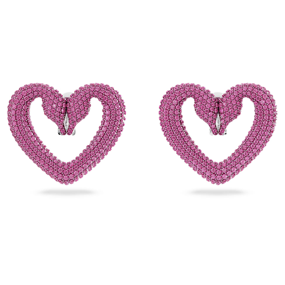 Una clip earrings, Heart, Large, Purple, Rhodium plated by SWAROVSKI