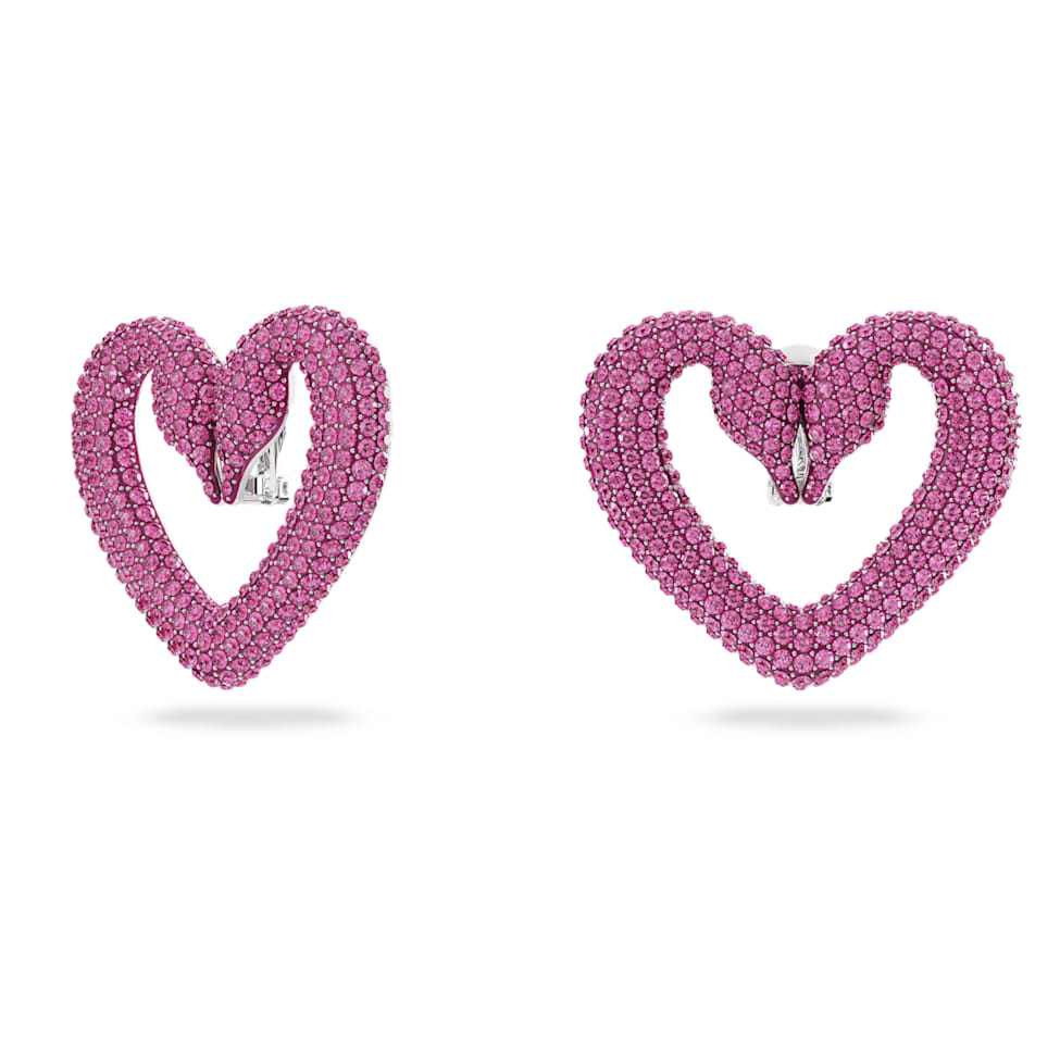 Una clip earrings, Heart, Large, Purple, Rhodium plated by SWAROVSKI