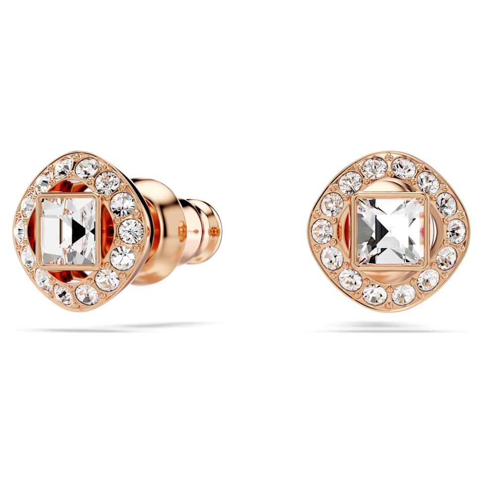 Angelic Square stud earrings, Square cut, White, Rose gold-tone plated by SWAROVSKI