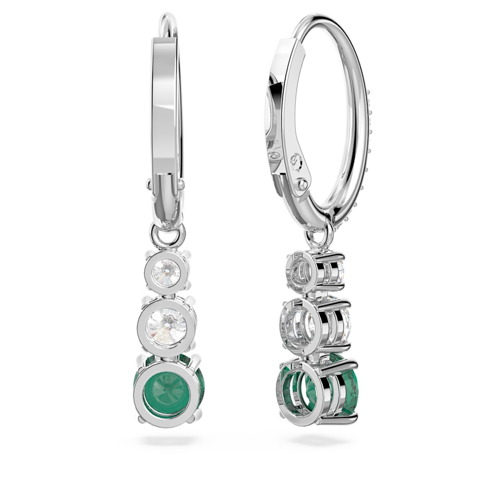 Attract Trilogy drop earrings, Round cut, Green, Rhodium plated by SWAROVSKI