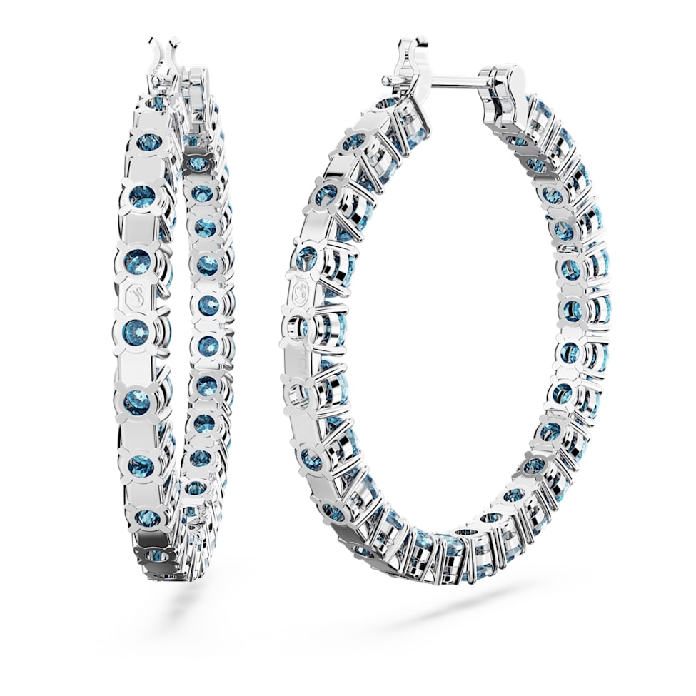 Matrix hoop earrings, Round cut, Blue, Rhodium plated by SWAROVSKI