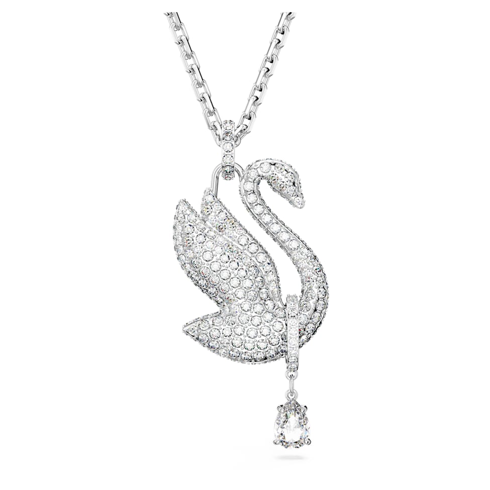 Swarovski Iconic Swan necklace, Swan, Long, White, Rhodium plated by SWAROVSKI