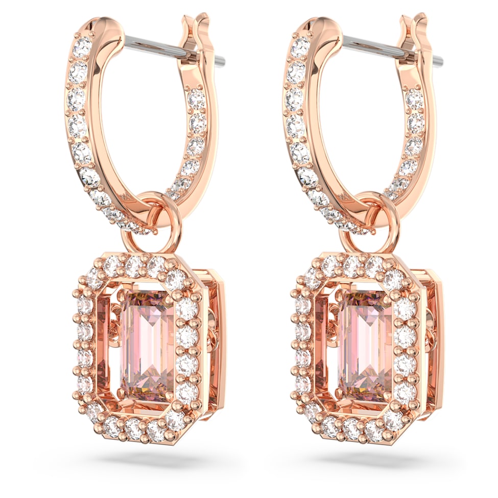 Millenia drop earrings, Octagon cut, Pink, Rose gold-tone plated by SWAROVSKI