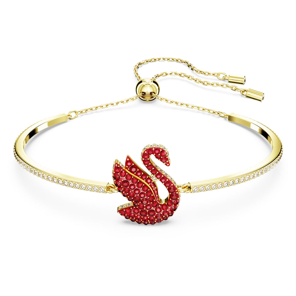 Swarovski Iconic Swan bangle, Swan, Medium, Red, Gold-tone plated by SWAROVSKI