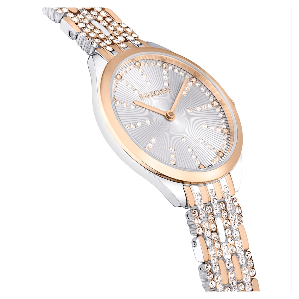 Attract watch, Swiss Made, Pavé, Crystal bracelet, Rose gold tone, Mixed metal finish by SWAROVSKI