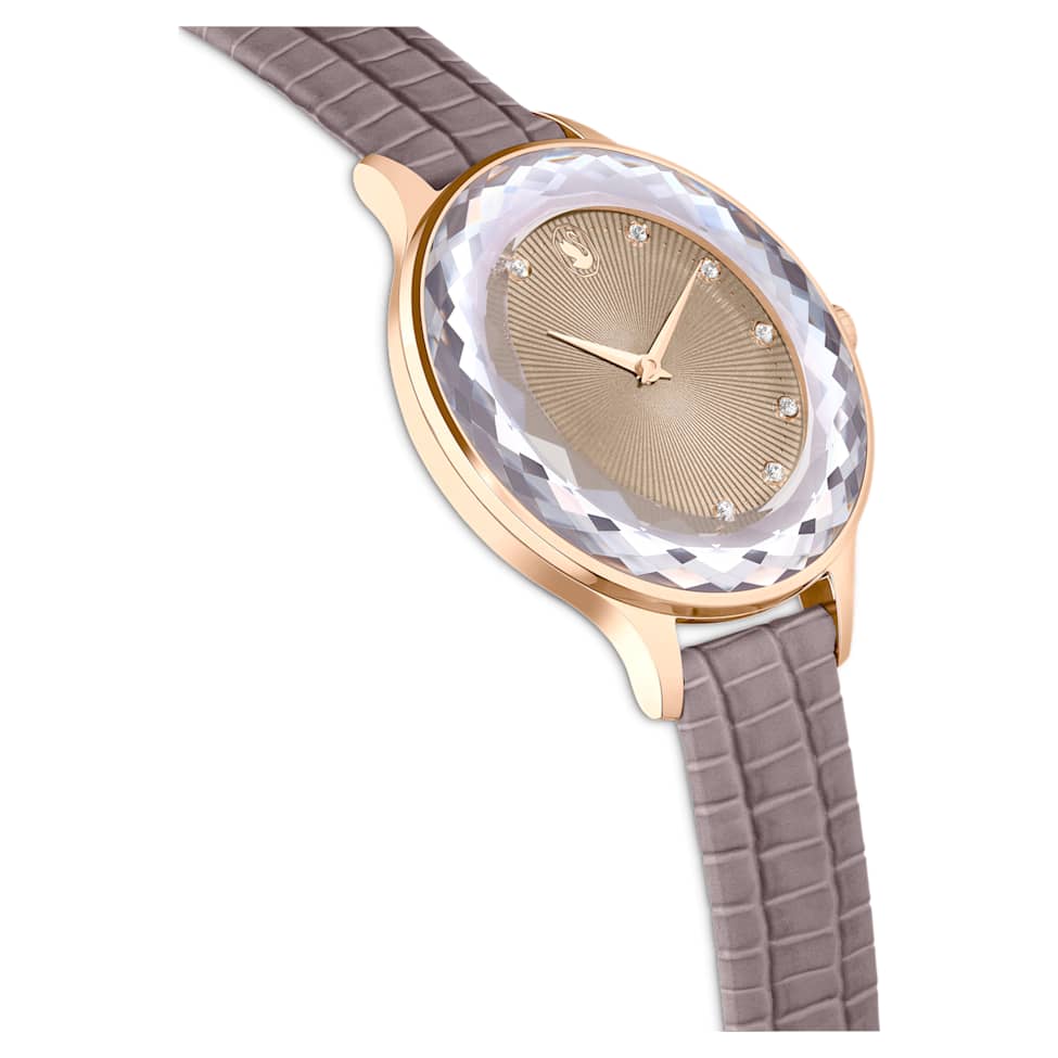 Octea Nova watch, Swiss Made, Leather strap, Beige, Rose gold-tone finish by SWAROVSKI