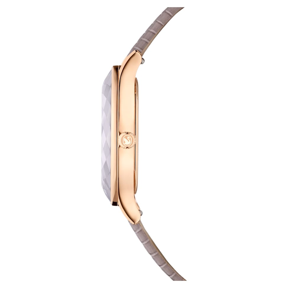 Octea Nova watch, Swiss Made, Leather strap, Beige, Rose gold-tone finish by SWAROVSKI