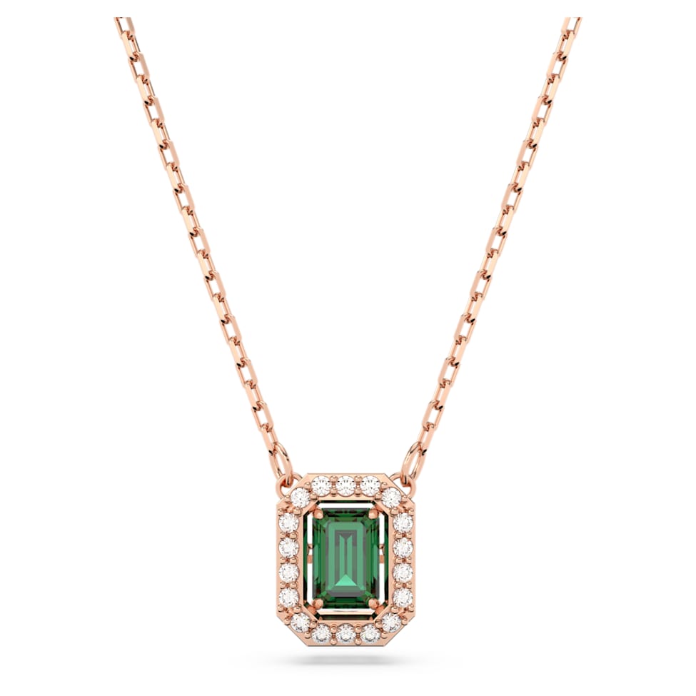 Millenia necklace, Octagon cut, Green, Rose gold-tone plated by SWAROVSKI