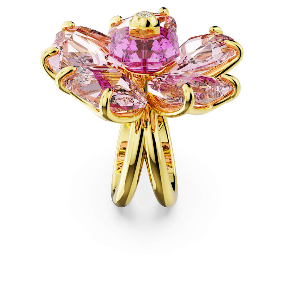 Florere cocktail ring, Flower, Pink, Gold-tone plated by SWAROVSKI