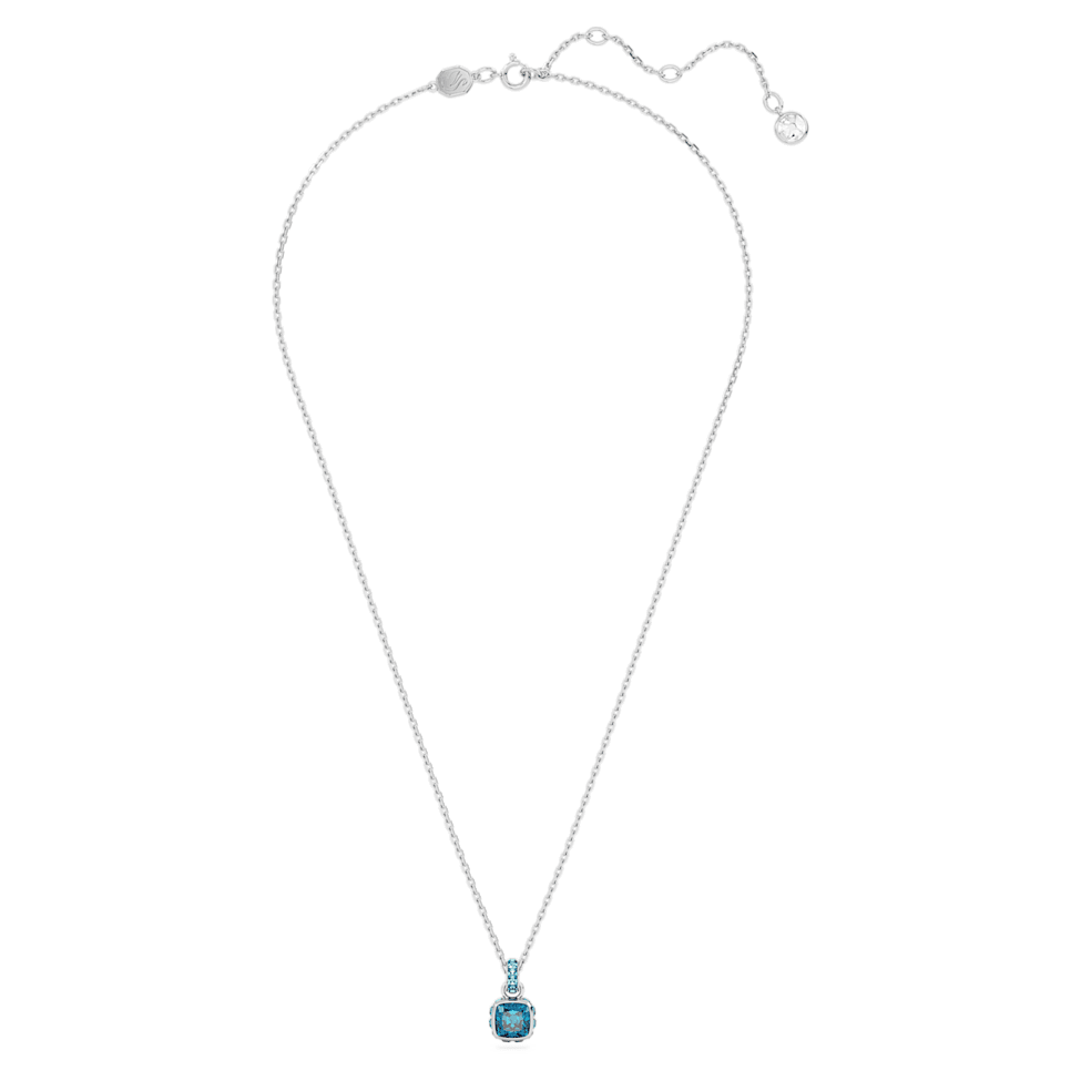 Birthstone pendant, Square cut, December, Blue, Rhodium plated by SWAROVSKI