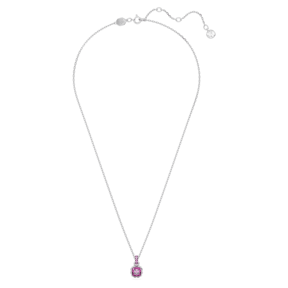 Birthstone pendant, Square cut, February, Purple, Rhodium plated by SWAROVSKI