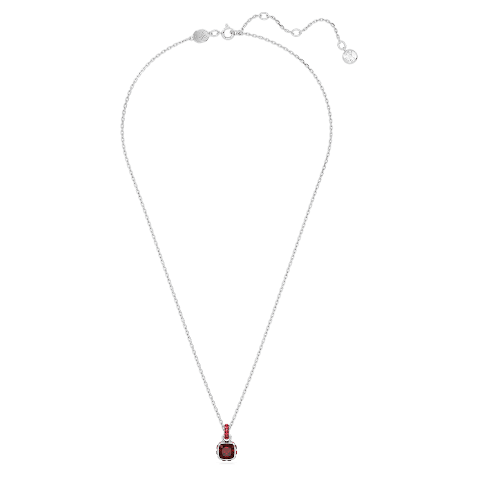 Birthstone pendant, Square cut, January, Red, Rhodium plated by SWAROVSKI