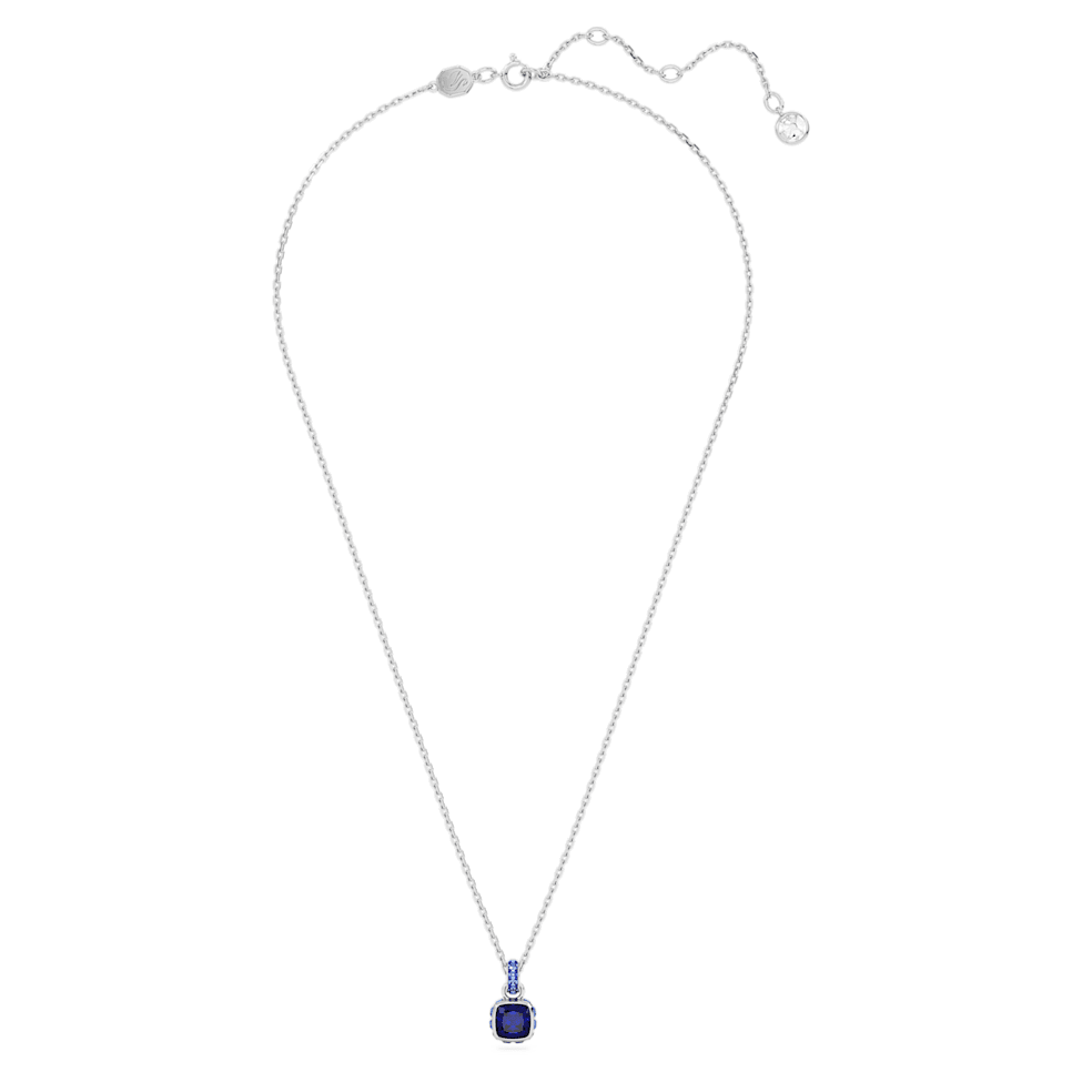Birthstone pendant, Square cut, September, Blue, Rhodium plated by SWAROVSKI