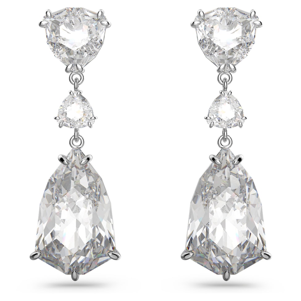 Mesmera drop earrings, Mixed cuts, White, Rhodium plated by SWAROVSKI
