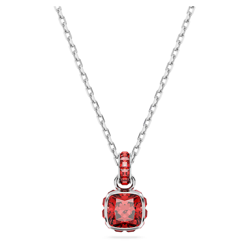 Birthstone pendant, Square cut, July, Red, Rhodium plated by SWAROVSKI