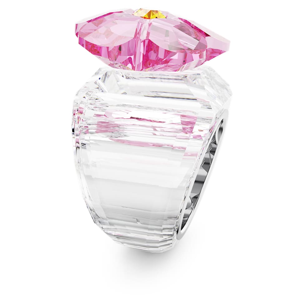 Florere cocktail ring, Flower, Pink, Rhodium plated by SWAROVSKI