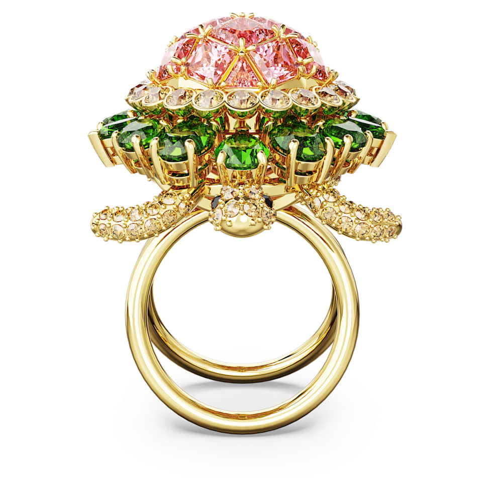 Idyllia cocktail ring, Turtle, Multicolored, Gold-tone plated by SWAROVSKI