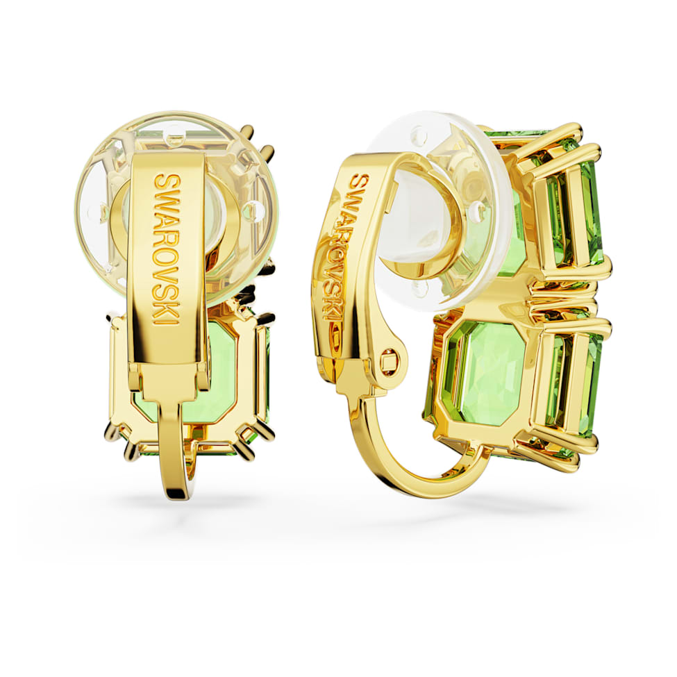 Millenia clip earrings, Square cut, Green, Gold-tone plated by SWAROVSKI