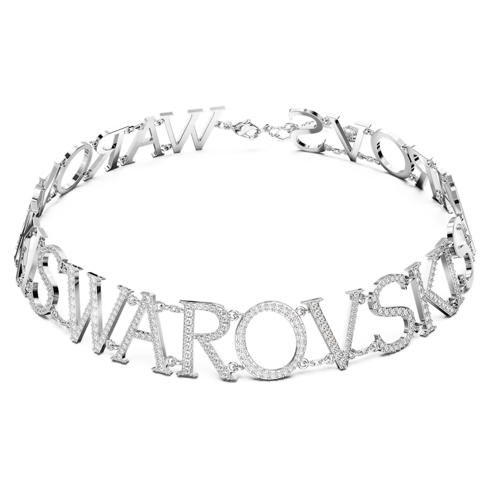 Wordmark choker, Swarovski, White, Rhodium plated by SWAROVSKI