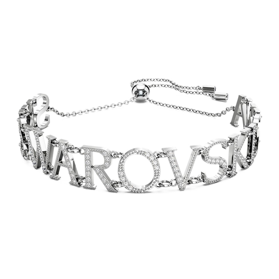 Wordmark bracelet, Swarovski, White, Rhodium plated by SWAROVSKI