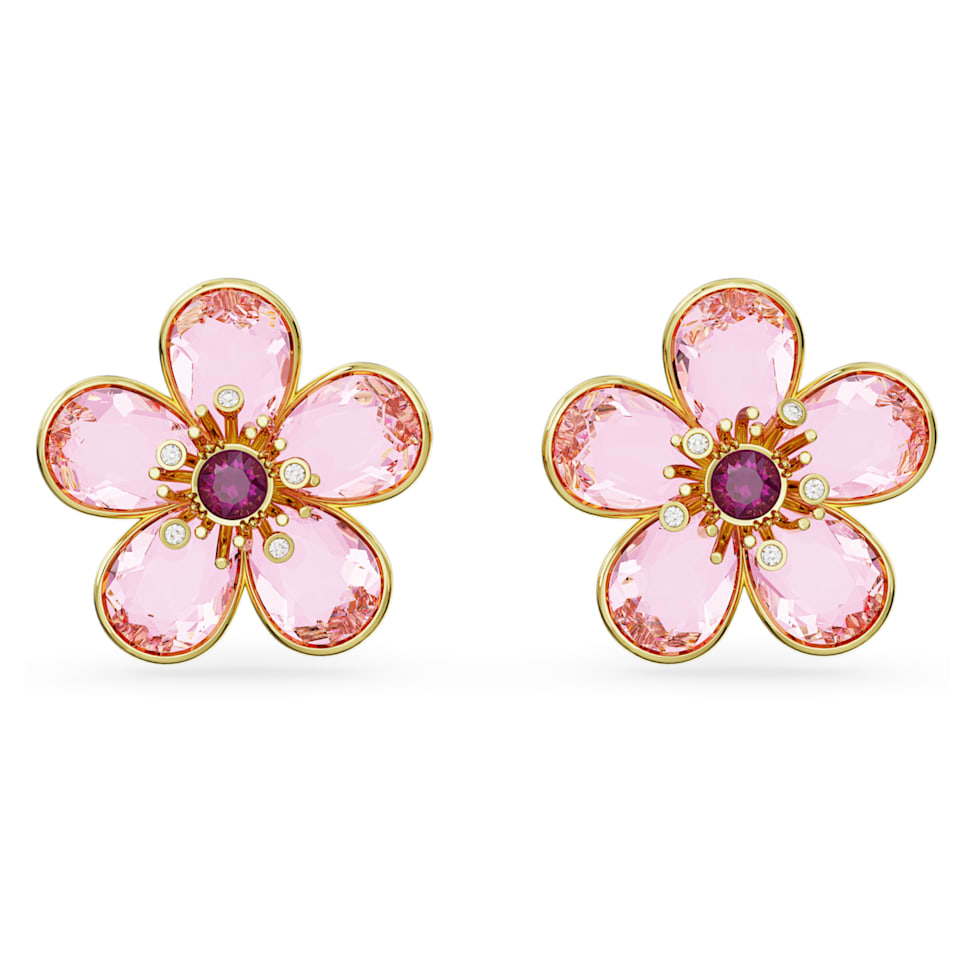Florere stud earrings, Flower, Pink, Gold-tone plated by SWAROVSKI