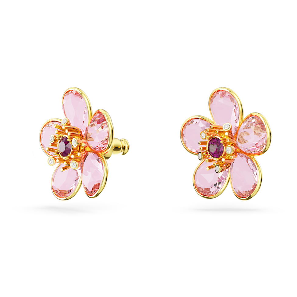 Florere stud earrings, Flower, Pink, Gold-tone plated by SWAROVSKI