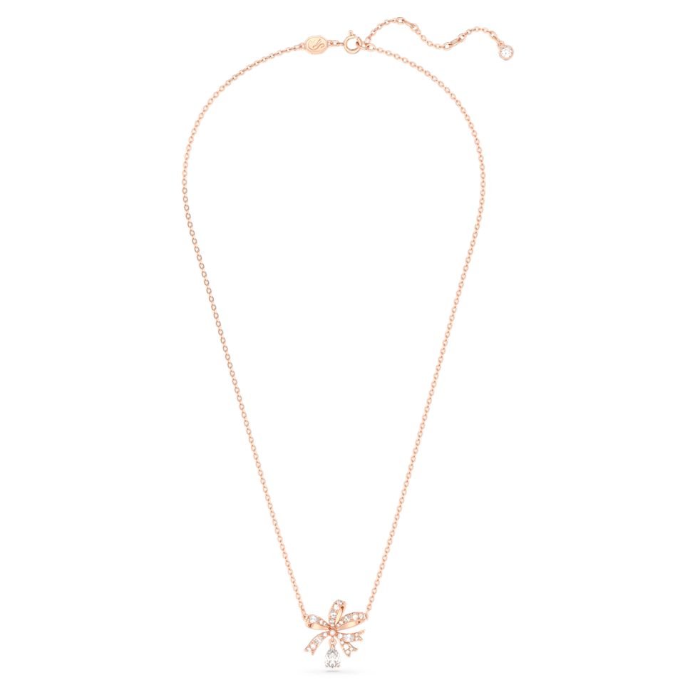 Volta necklace, Bow, Small, White, Rose gold-tone plated by SWAROVSKI