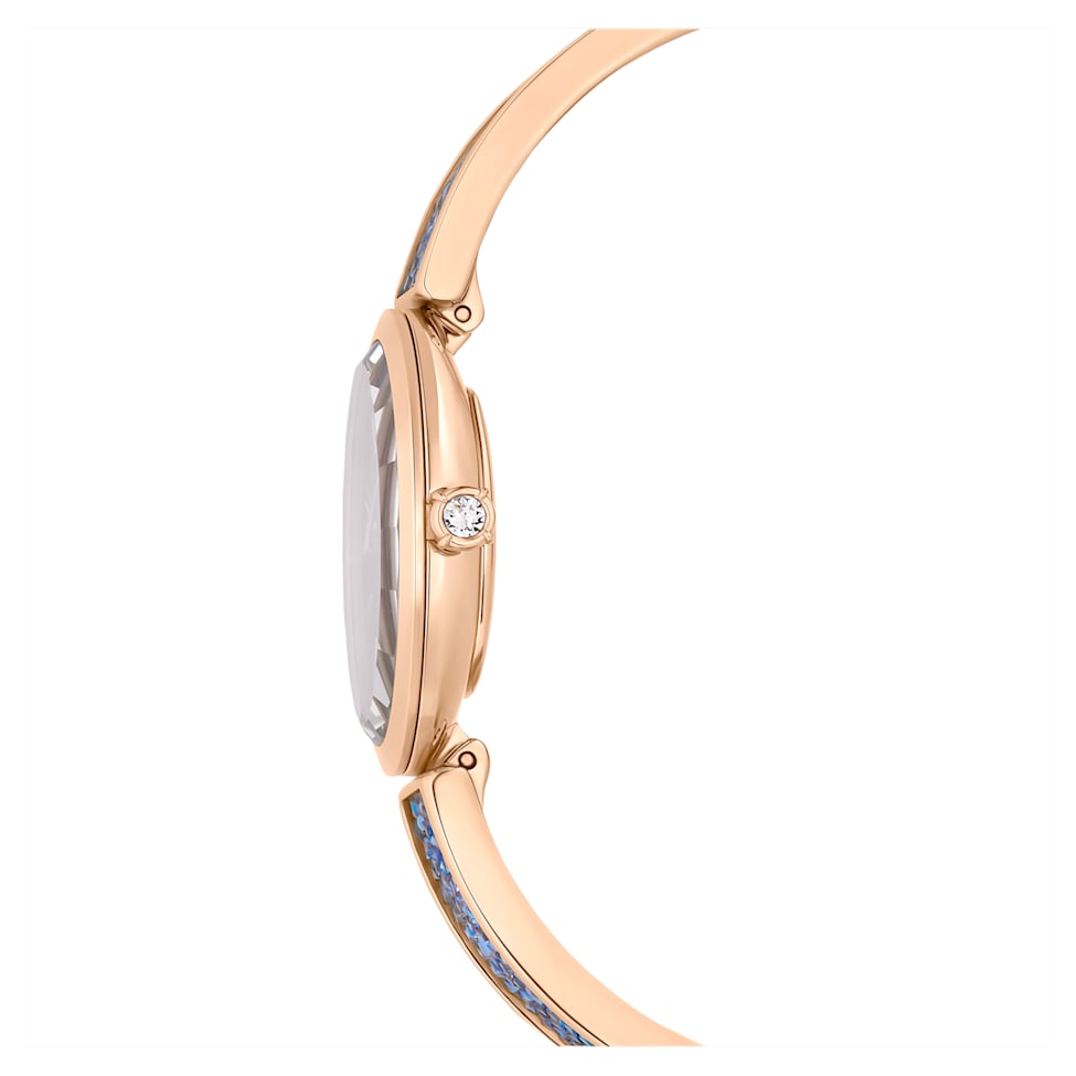 Crystal Rock Oval watch, Swiss Made, Metal bracelet, Blue, Rose gold-tone finish by SWAROVSKI