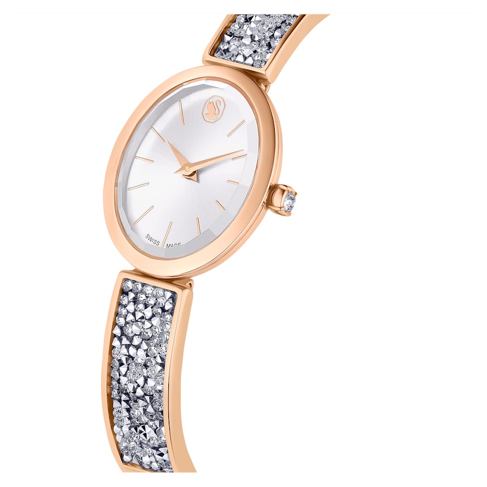 Crystal Rock Oval watch, Swiss Made, Metal bracelet, Rose gold tone, Rose gold-tone finish by SWAROVSKI
