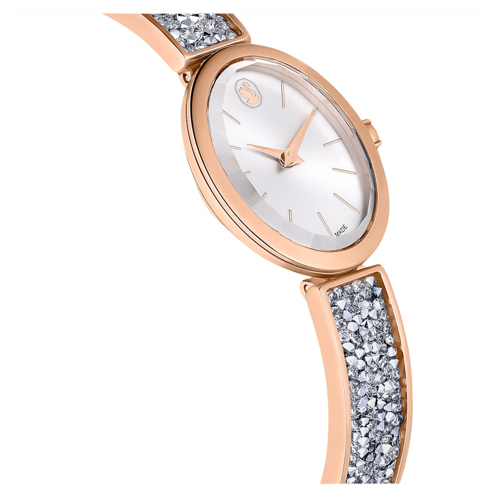 Crystal Rock Oval watch, Swiss Made, Metal bracelet, Rose gold tone, Rose gold-tone finish by SWAROVSKI