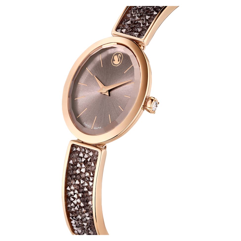 Crystal Rock Oval watch, Swiss Made, Crystal bracelet, Gray, Rose gold-tone finish by SWAROVSKI