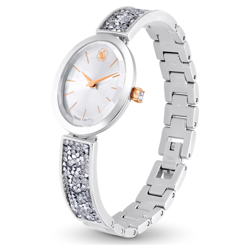 Crystal Rock Oval watch, Swiss Made, Crystal bracelet, White, Stainless steel by SWAROVSKI