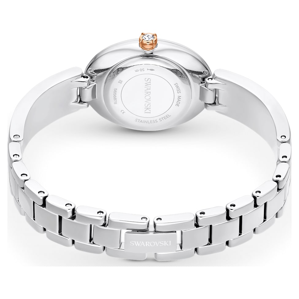 Crystal Rock Oval watch, Swiss Made, Metal bracelet, White, Stainless steel by SWAROVSKI
