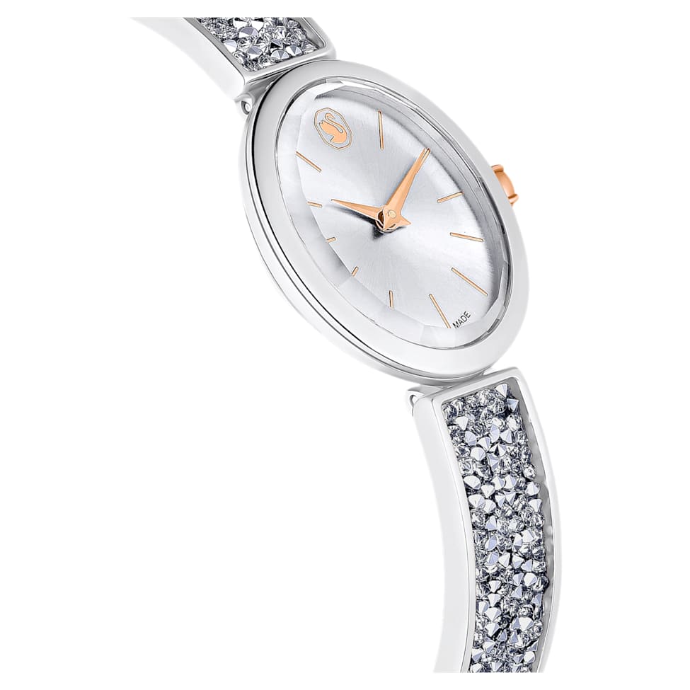 Crystal Rock Oval watch, Swiss Made, Crystal bracelet, White, Stainless steel by SWAROVSKI