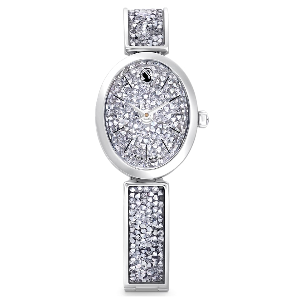 Crystal Rock Oval watch, Swiss Made, Crystal bracelet, Silver Tone, Stainless steel by SWAROVSKI