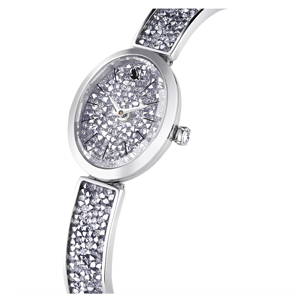 Crystal Rock Oval watch, Swiss Made, Metal bracelet, Silver tone, Stainless steel by SWAROVSKI