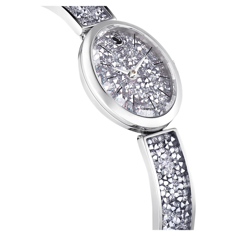 Crystal Rock Oval watch, Swiss Made, Metal bracelet, Silver tone, Stainless steel by SWAROVSKI