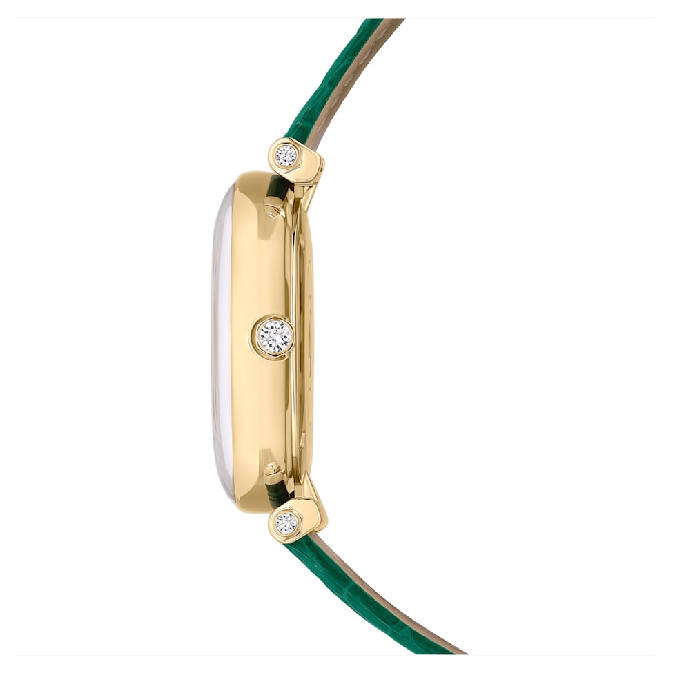 Crystalline Wonder watch, Swiss Made, Leather strap, Green, Gold-tone finish by SWAROVSKI