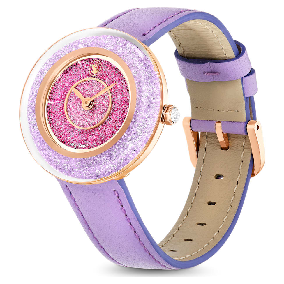 Crystalline Lustre watch, Swiss Made, Leather strap, Purple, Rose gold-tone finish by SWAROVSKI