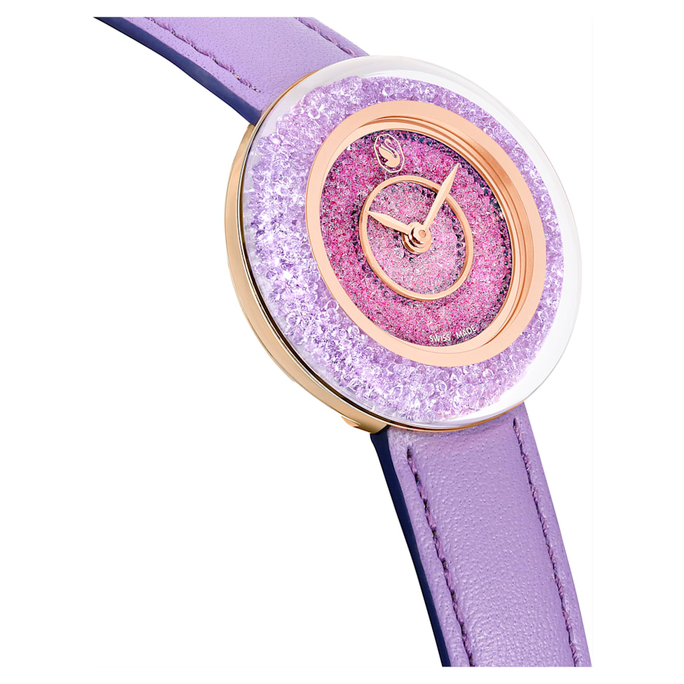 Crystalline Lustre watch, Swiss Made, Leather strap, Purple, Rose gold-tone finish by SWAROVSKI