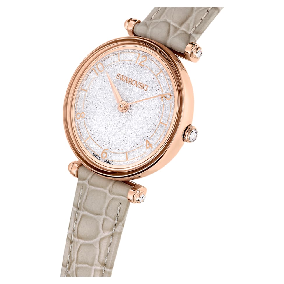 Crystalline Wonder watch, Swiss Made, Leather strap, Beige, Rose gold-tone finish by SWAROVSKI