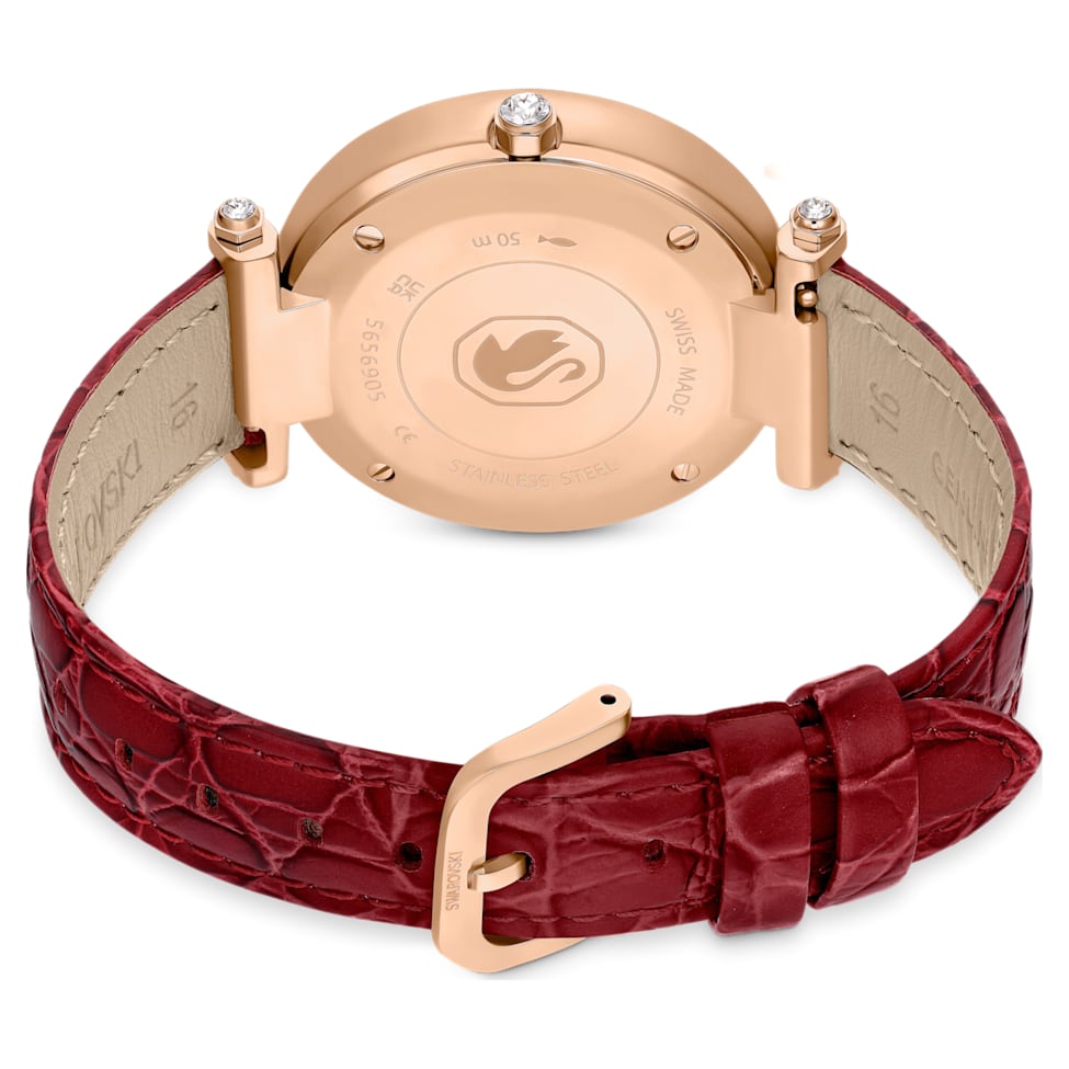 Crystalline Wonder watch, Swiss Made, Leather strap, Red, Rose gold-tone finish by SWAROVSKI