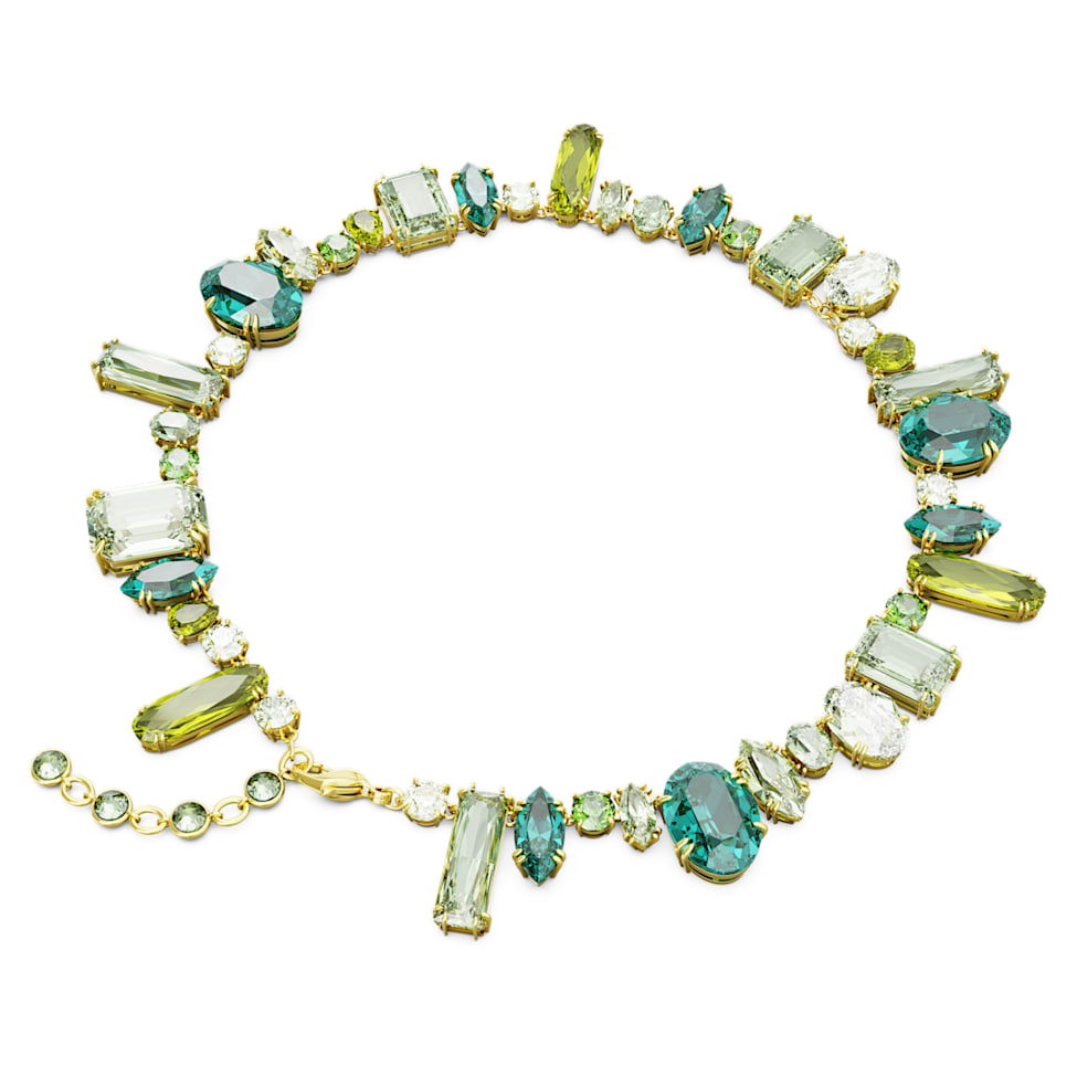 Gema necklace, Mixed cuts, Green, Gold-tone plated by SWAROVSKI