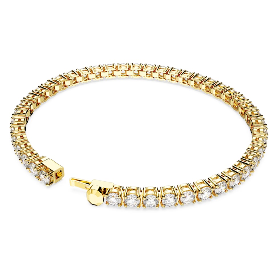 Matrix Tennis bracelet, Round cut, White, Gold-tone plated by SWAROVSKI
