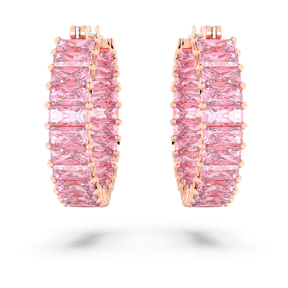 Matrix hoop earrings, Baguette cut, Pink, Rose gold-tone plated by SWAROVSKI
