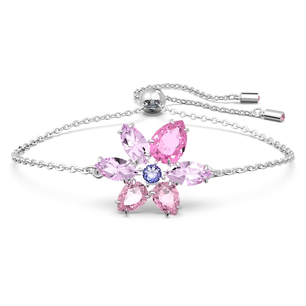 Gema bracelet, Mixed cuts, Flower, Pink, Rhodium plated by SWAROVSKI
