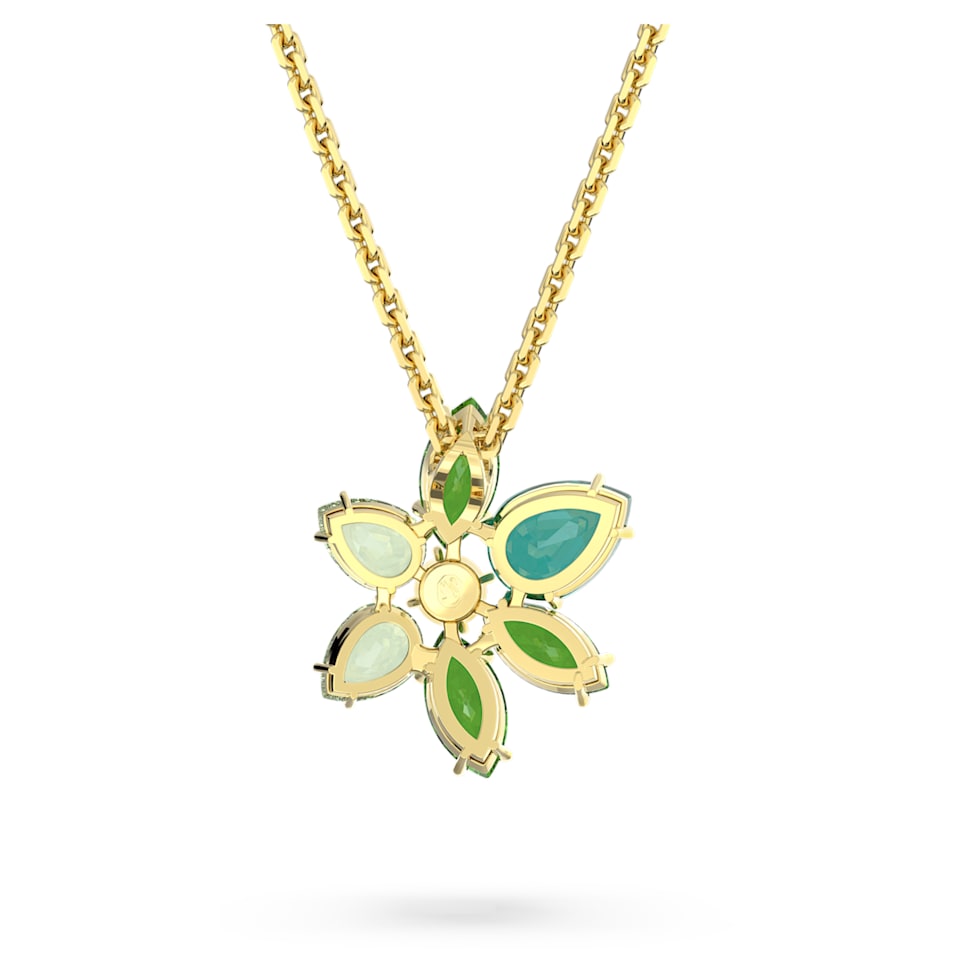 Gema pendant, Mixed cuts, Flower, Green, Gold-tone plated by SWAROVSKI