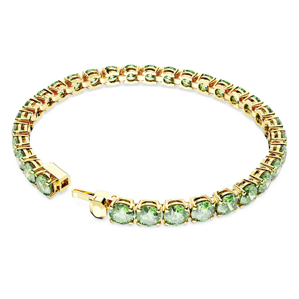 Matrix Tennis bracelet, Round cut, Green, Gold-tone plated by SWAROVSKI